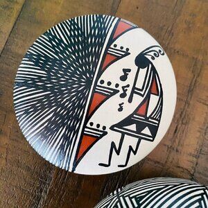 Acoma Native American Kokopelli Signed C. ORTIZ Hand Painted Trinket Dish